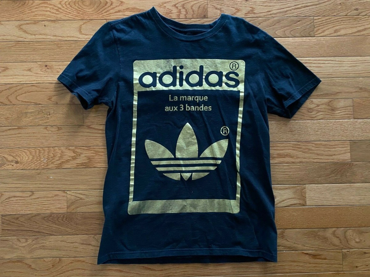 Adidis T-Shirt Gold Trefoil Logo La Marque Aux 3 Bandes Size S | eBay
