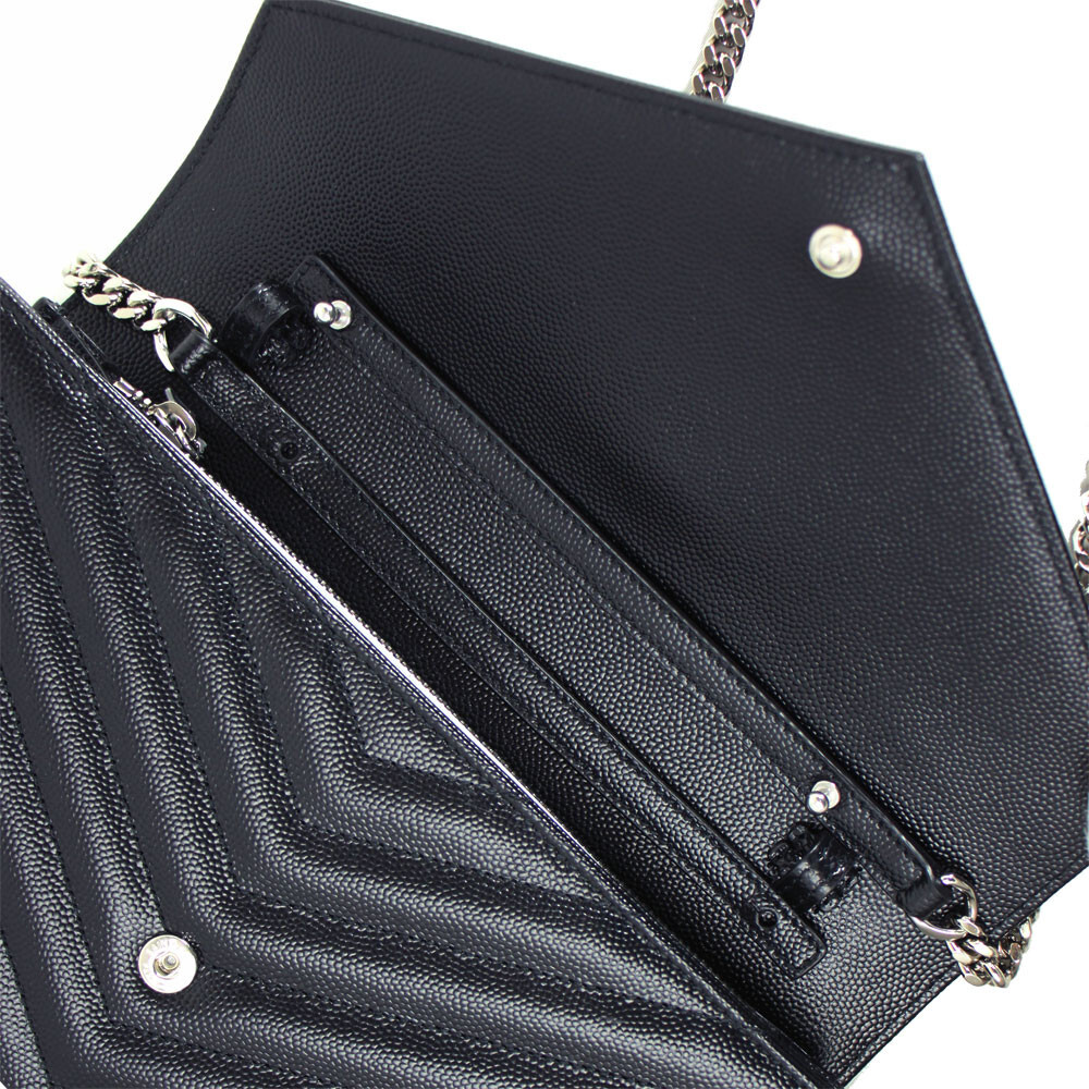 BRAND NEW SAINT LAURENT BLACK LEATHER CHAIN SHOULDER WALLET