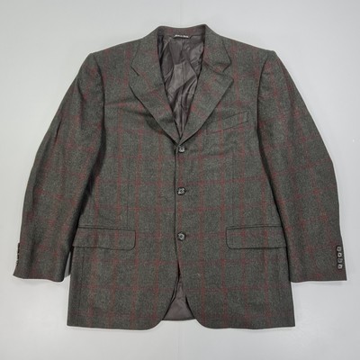 CANALI Herren Tweed Sakko Grün 42R Wolle Kaschmir Einreiher Kariert Country