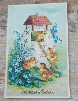 Postcard postcard motif HAPPY EASTER WITH CHICKS BEFORE 1945? PLEASE LOOK CLOSELY!