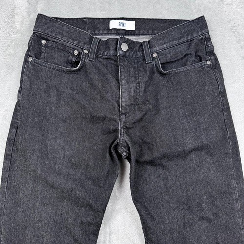 Spoke Build B Selvedge Jeans Mens 30 Black Straight Raw Denim Made in Romania - Picture 3 of 15