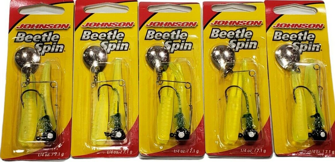 Johnson Beetle Spin BSVP 1/4 oz. YELLOW Black STRIPE Lot of 5 New