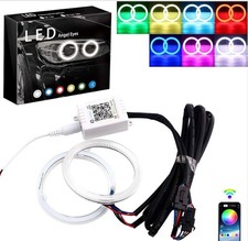 Fari Circolari RGB Led Halo Cob 60SMD Bluetooth Auto Angel Eyes Luci Diurne 70mm