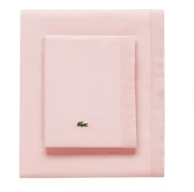 Lacoste 100% Cotton Percale Sheet Set Twin Iced Pink Solid Bedding NEW
