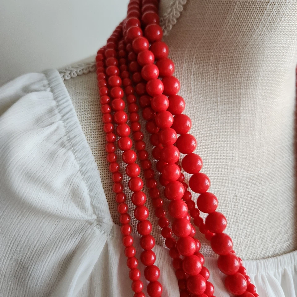Collar de cuentas Lucita roja de siete capas | Joyería retro vintage 18"–24" Foto 3 de 4