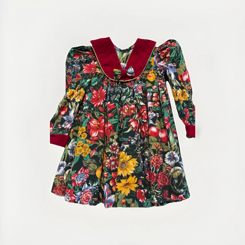 Ruth of Carolina Girls 4 Red Plaid Bow Collar Dress Vintage 80s Holiday Cottage - Image 2 of 4