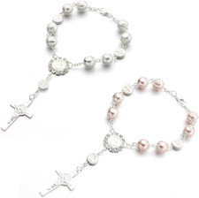 2-Piece Car Rosary Cross Pendant Car Accessories, Rearview Mirror Hanging Orna
