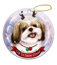 Holiday Pet Gifts Shih Tzu Gold White Dog Porcelain Christmas Ornament