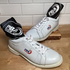 Vintage 80s PBA Tour Bowling Shoes White Leather Womens Sz 7 With Shoe Covers