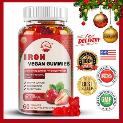 Iron Gummies Supplement for Women & Men 10mg Serving 60 Vegan Gummies