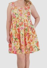 Vince Camuto Women's Orange Printed Square-Neck Fit & Flare Dress Size Plus 20W