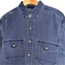 Eddie Bauer Vintage L Purple Blue Elkhorn Cotton Long Sleeve Button Up Shirt