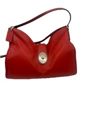 Coach Madison Carlyle Red Smooth Leather Shoulder Bag Zipper Turn Lock F37637