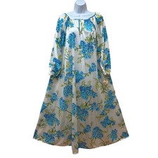 VTG Blue Floral Silky Full Sweep Nylon Nightgown Gown M Made in USA NEW NOS