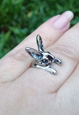 Süßer Hase Kaninchen Ring - verstellbarer silberfarbener Ring, Geschenk für Sie, Ostergeschenk