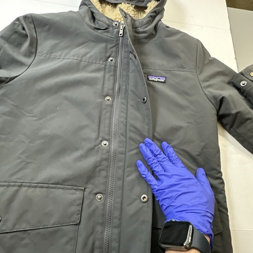 Patagonia Boys Jacket Snap Button Sherpa Lined Infurno Charcoal Gray L-12 #0441 - Picture 6 of 24