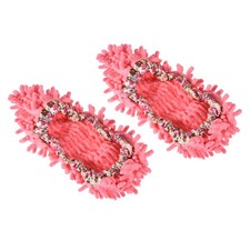 1 Pair Washable Cleaning Shoes Cover Floor Dust Chenille Mop Slippers Pink