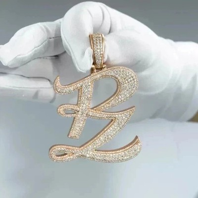 3.00Ct Moissanite Round Cut Customized Letter Pendant 14K Two Tone Gold Plated