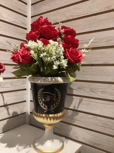 Italian Vase With Hunter Jumper Artificial Flower Arrangement Equestrian Decor