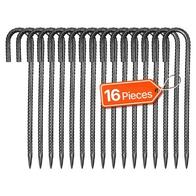 VEVOR 12In 16Pack Rebar Stakes Heavy Duty J Hook Galvanized Steel Ground Anchors