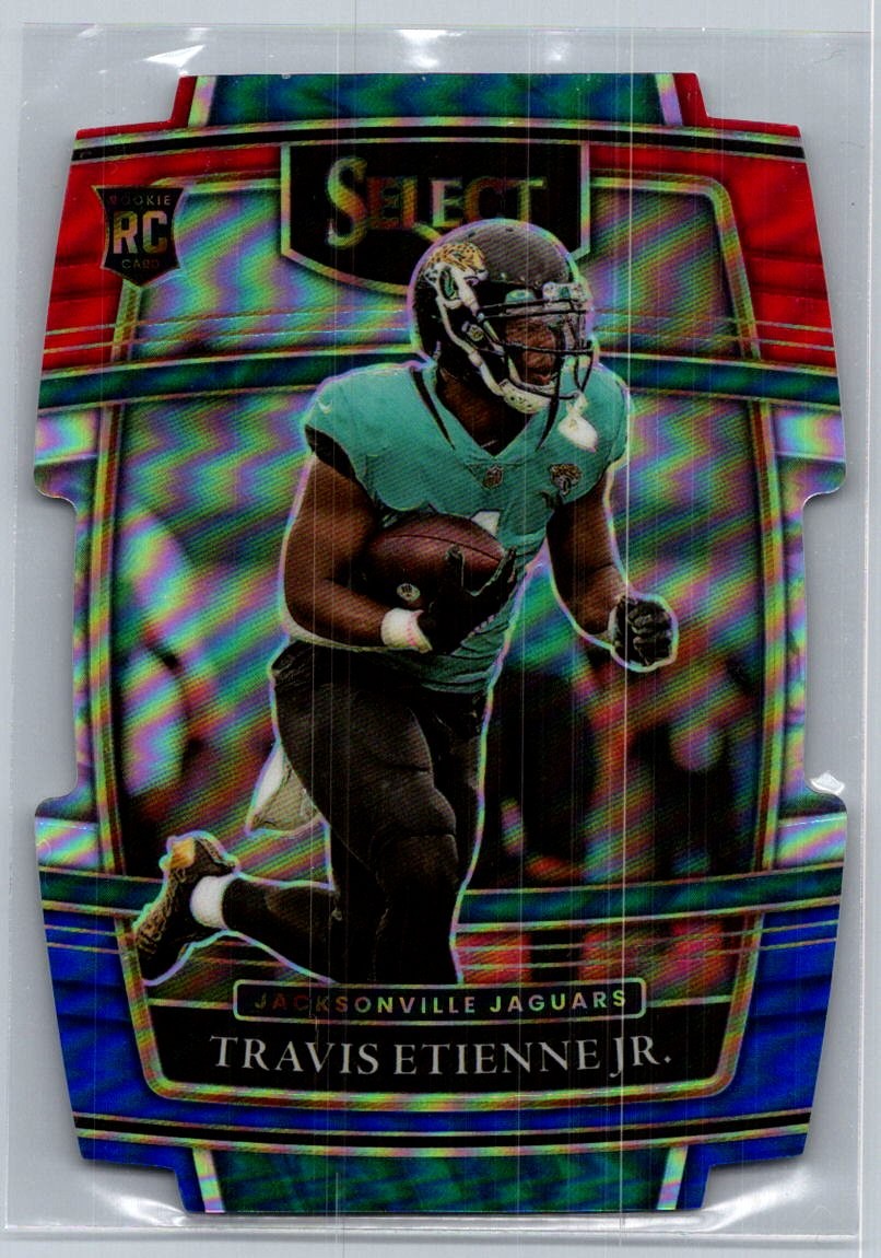 Travis Etienne Jr. 54 2021 Select RC Red & Blue Prizm Die Cut Jaguars Card