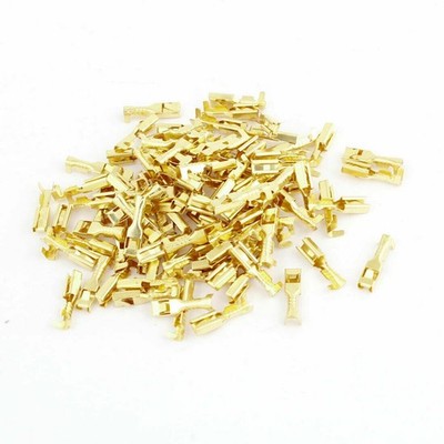100 Pcs Gold Tone 3mm Wide Female Spade Crimp Terminal Connectors  KD &ex