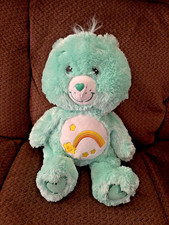 2005 Care Bears: WISH BEAR - Mint Green Stars Plush Extra Fuzzy 13"