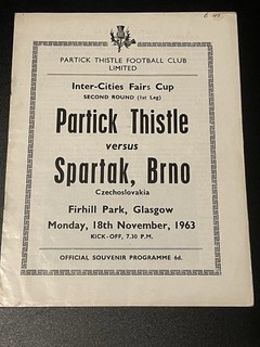 Partick Thistle v Spartak Brno inter Cities Fairs Cup 1963 Programme Good Rare