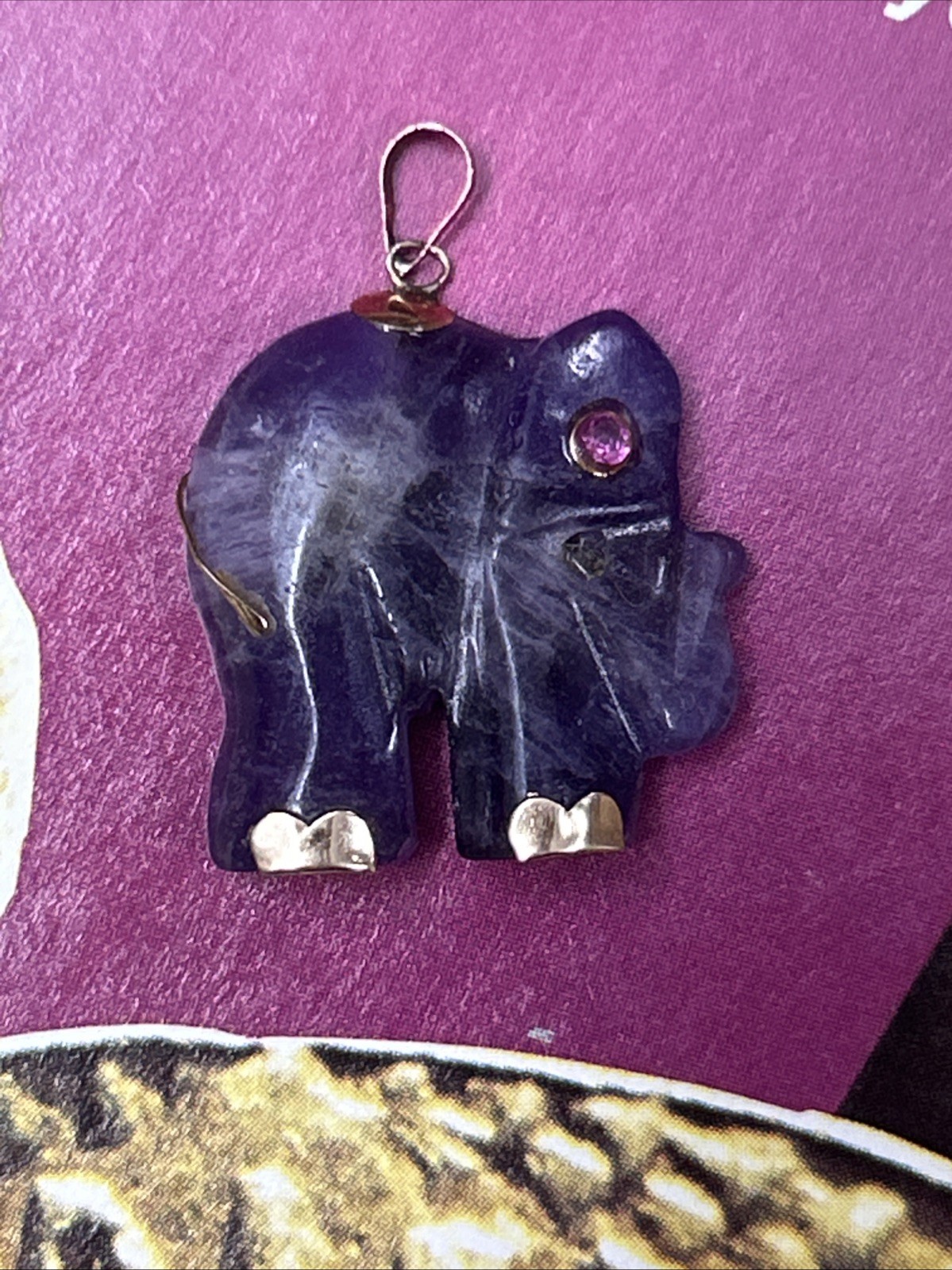 Solid 14k Yellow Gold Amethyst Ruby Elephant Pend… - image 1
