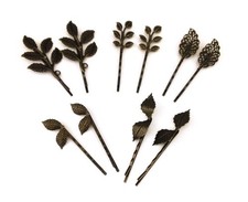 10pcs Vintage Bronze Mix Style Athena Olive Branch Leaf Hair Clip Leaves Barr...