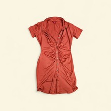 Women's GUESS Brand Solid Dark Orange Button UP Dress Size Medium