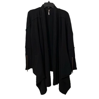 Free People Women's Black In The Loop Cardigan Open Front Waterfall Size XS