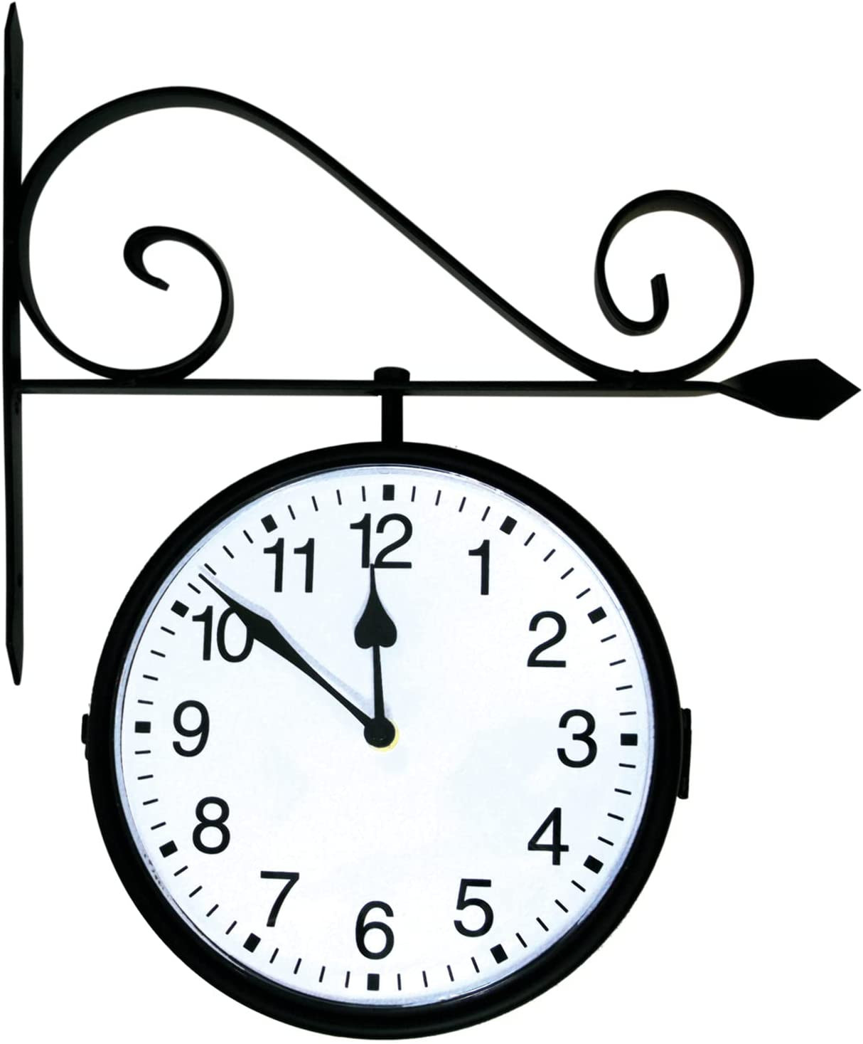52608 Dual Sided Hanging Indoor Clock or Outdoor Clock, Black Medium