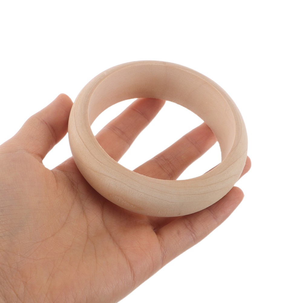  4pcs Wooden Bangle Bracelet - Log Retro Macrame Rings Unfinished Smooth Wood