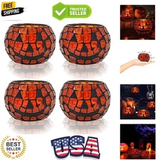 Handmade Mosaic Pumpkin Tealight Holders Set of 4 for Elegant Halloween Decor