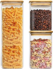 Glass Food Storage Jars Set of 3 with Bamboo Lid Airtight Glass Storage