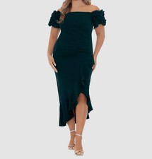 Xscape Women's Green Floral Off Shoulder Scuba Crepe Midi Dress Plus Size 22W