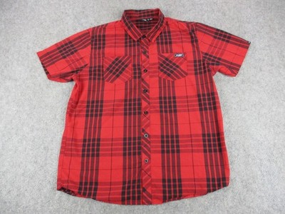 FMF Racing Shirt Mens Large Red Black Flying Machine Motocross Dirt Bike Button