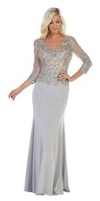 MayQueen Mother Of Bride Groom Gown-MQ1505-Lace  Stretch- Sizes M to 5X-NWTags