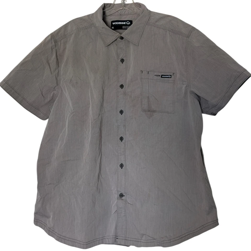 Wolverine Shirt Mens XL Gray Short Sleeve Button Up Stretch Workwear Pocket - Image 2 of 4