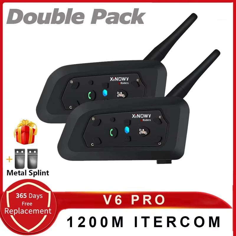 V6 PRO Motorcycle Bluetooth Helmet Intercom Headset 1200M Interphone