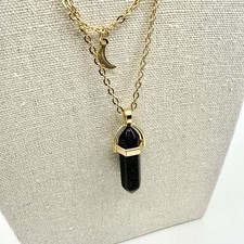 The Crystal Babes Necklace. The Superwoman. Gold plated, Black Agate. NEW