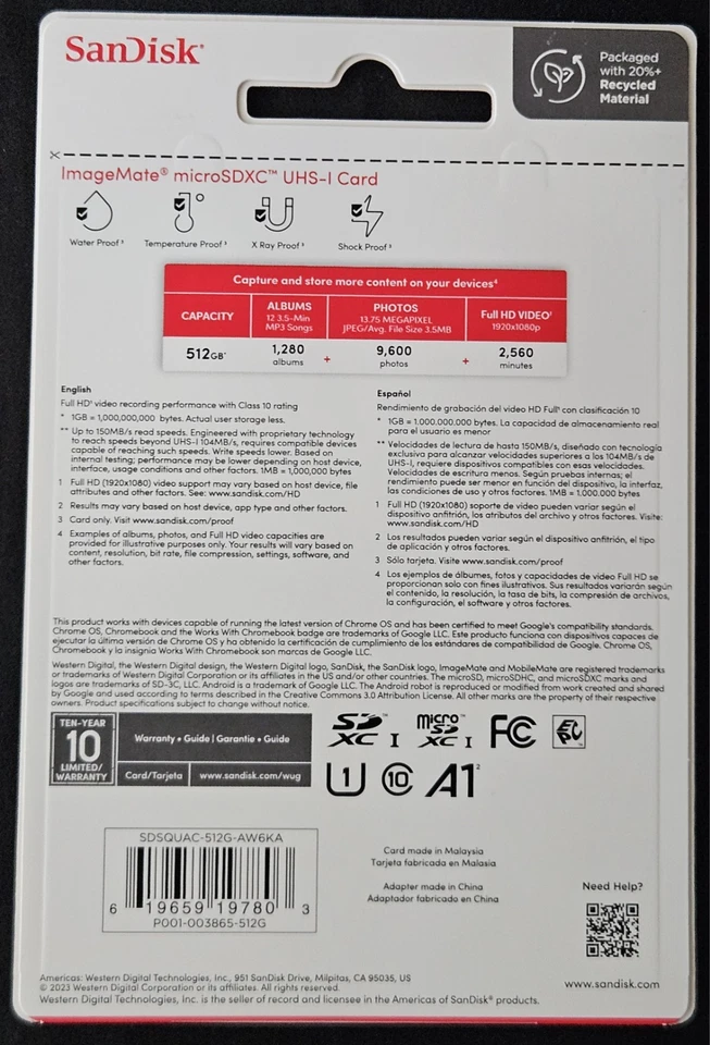 SanDisk ImageMate 512GB microSDXC UHS-I Memory Card – Class 10 High Speed - Image 2 of 2