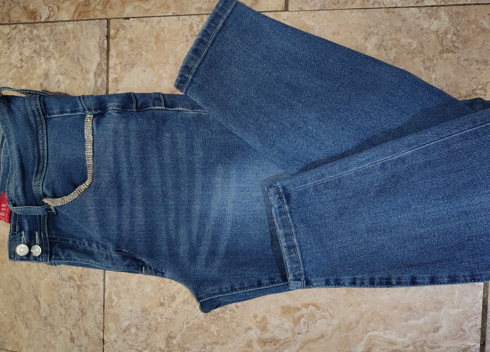 GUESS Rhinestone Accents Medium Wash Stretch Blue Denim Jean
