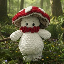 Handmade Mushroom Crochet Plush Stuffed Toy Red White large
