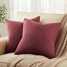 Rustic Cotton Linen Throw Pillow Covers Set of 18" x 18" Pack of 2 Burgundy