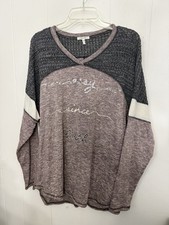Maurices 1X Oversized Colorblock Graphic Sweater Top Mauve Gray Boho Sassy