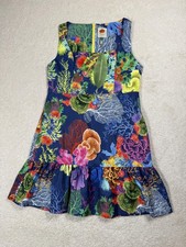 Farm Rio Dress Womens L Blue Floral Fit & Flare Sundress Square Neck Ruffle
