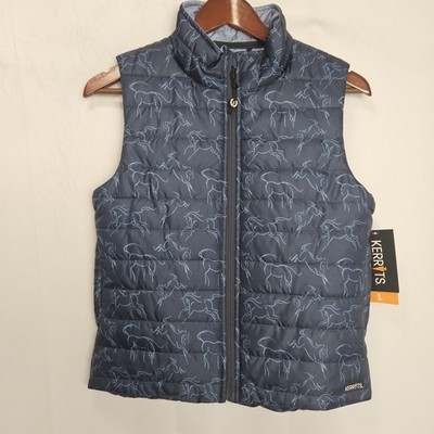Kerrits Youth Girl Large Horse Crazy Print Quilted Equestrian Puffer Vest Blue