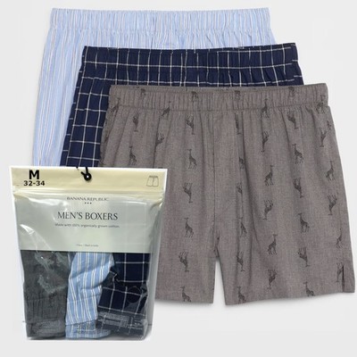 Banana Republic Boxers 3 Pair Men's MEDIUM Giraffes Plaid Striped Boxer Shorts